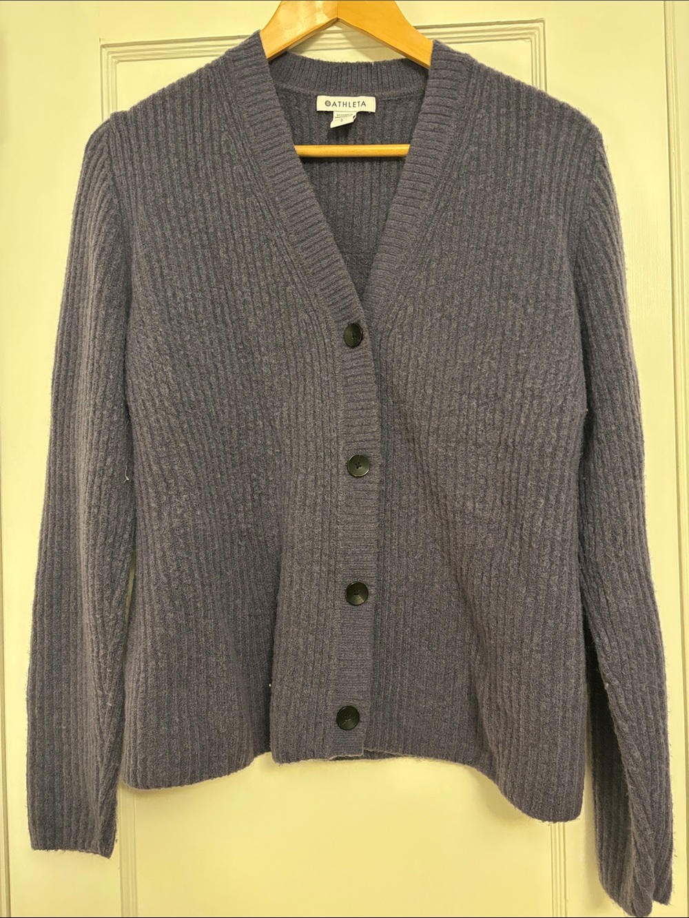Athleta Lavender Ribbed Button-Front Cardigan Sweater
